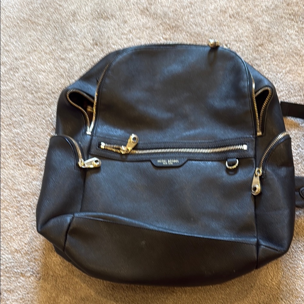 Henri Bendel Black Backpack with Gold Zippers